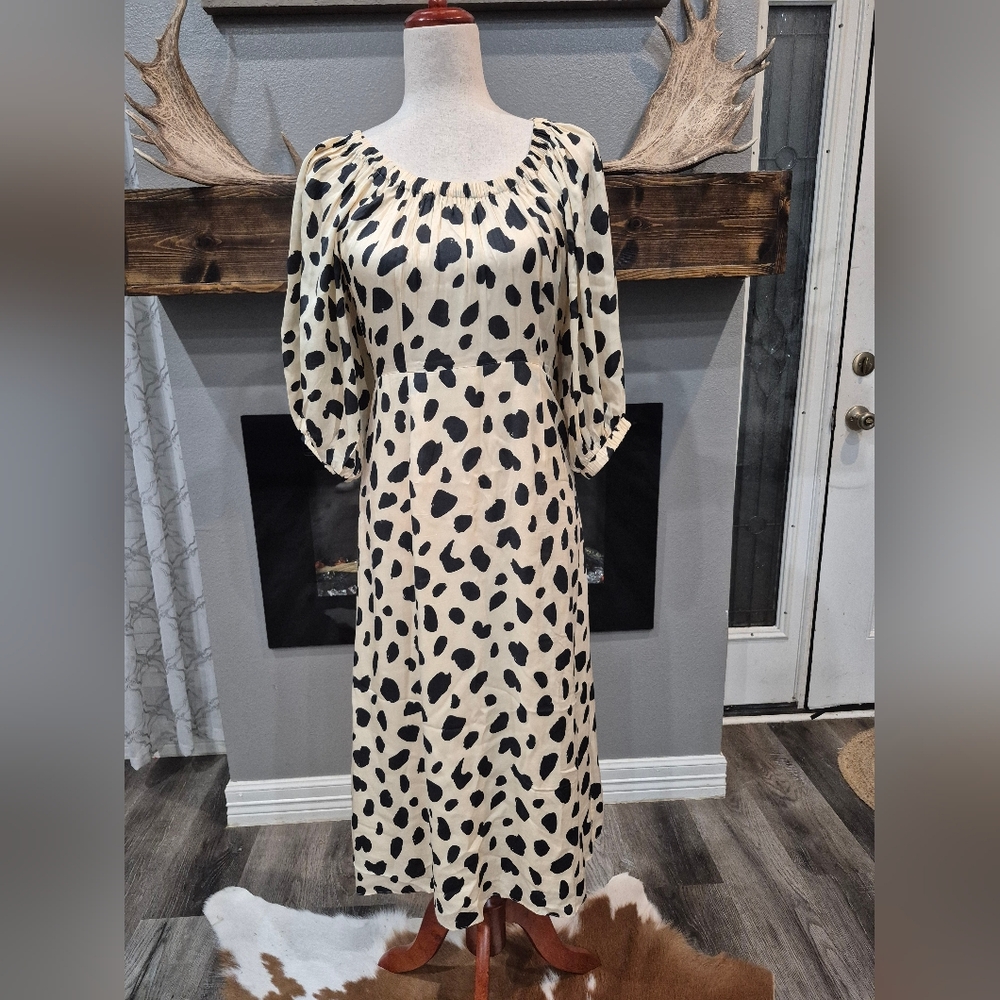 KITRI Maxi Dress with Black Spot Print and Scoop Neck Sizs 8, 100% Viscose - Picture 5 of 7